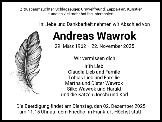 Traueranzeige von Andreas Wawrok von FNP