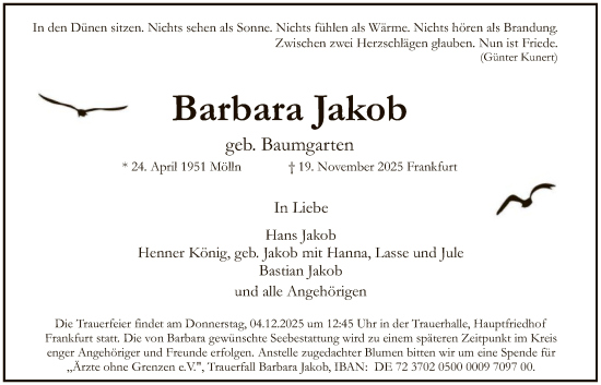 Traueranzeige von Barbara Jakob von FNP