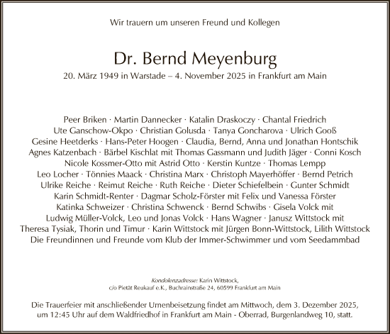 Traueranzeige von Bernd Meyenburg von FNP