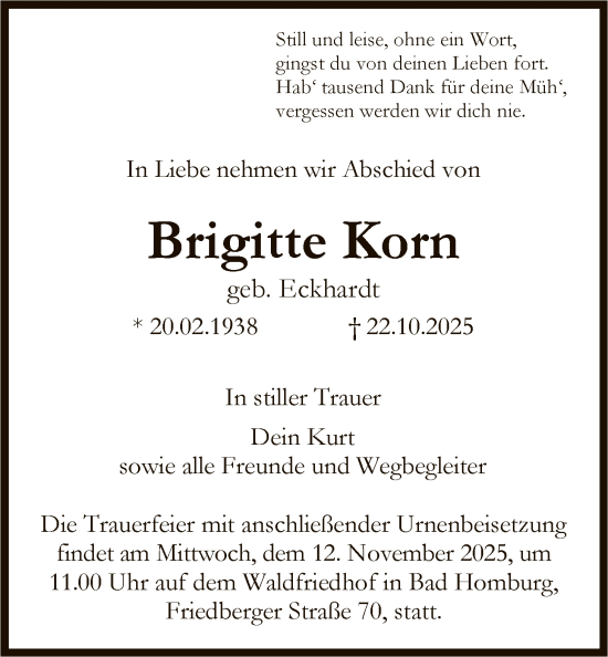 Traueranzeige von Brigitte Korn von FNP