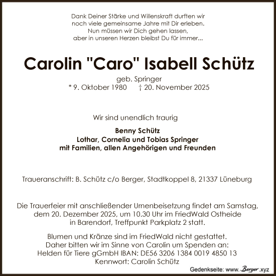 Traueranzeige von Carolin Isabell Schütz von FNP