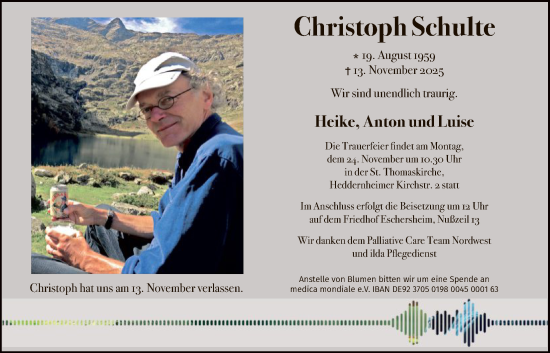 Traueranzeige von Christoph Schulte von FNP