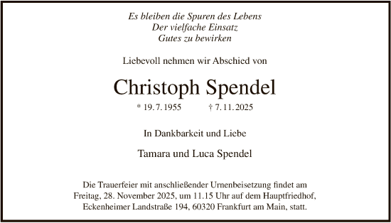 Traueranzeige von Christoph Spendel von FNP