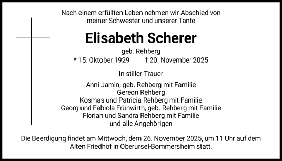 Traueranzeige von Elisabeth Scherer von FNP