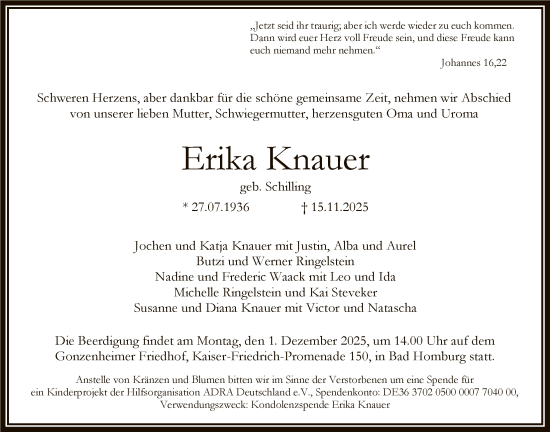 Traueranzeige von Erika Knauer von FNP