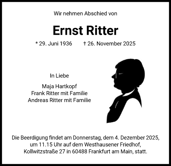 Traueranzeige von Ernst Ritter von FNP