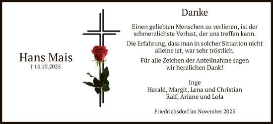 Traueranzeige von Hans Mais von FNP