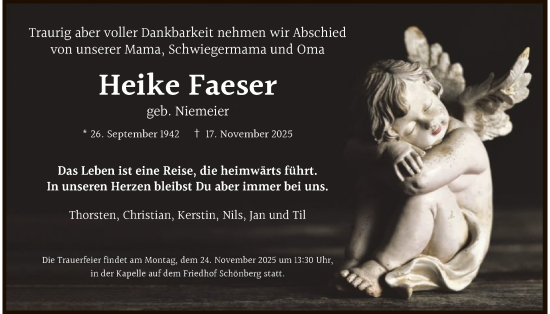 Traueranzeige von Heike Faeser von FNP