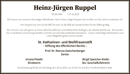 Traueranzeige von Heinz-Jürgen Ruppel von FNP