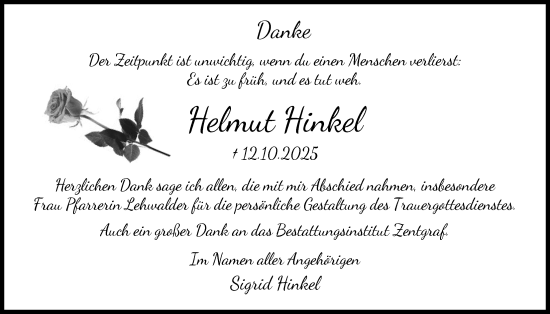 Traueranzeige von Helmut Hinkel von FNP