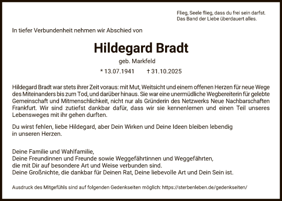 Traueranzeige von Hildegard Bradt von FNP