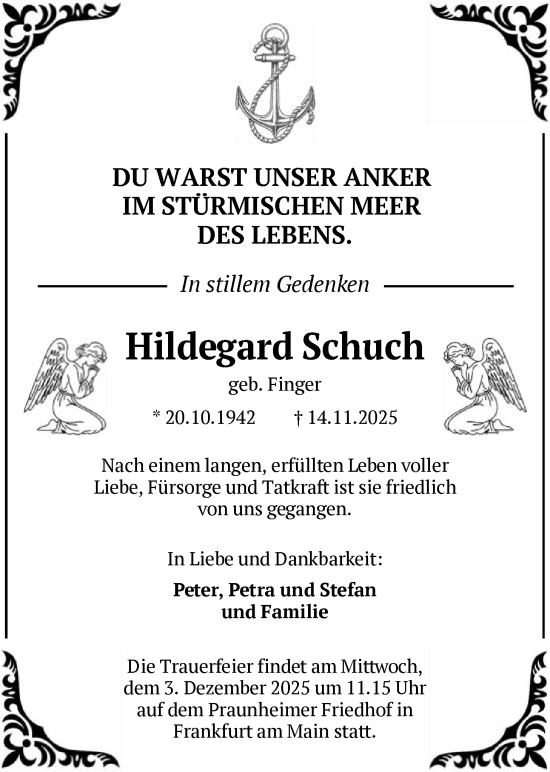 Traueranzeige von Hildegard Schuch von FNP
