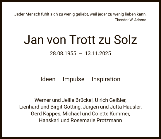 Traueranzeige von Jan von Trott zu Solz von FNP