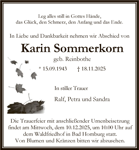 Traueranzeige von Karin Sommerkorn von FNP