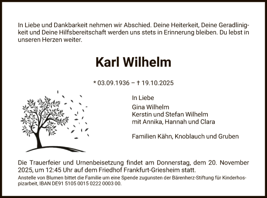 Traueranzeige von Karl Wilhelm von FNP