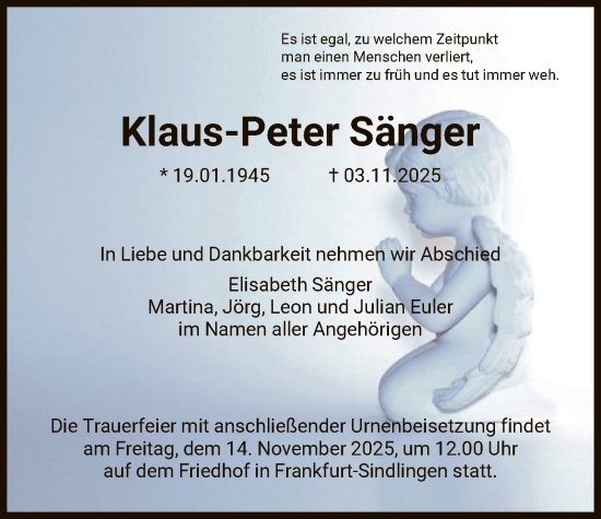 Traueranzeige von Klaus-Peter Sänger von FNP