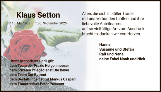 Traueranzeige von Klaus Setton von FNP