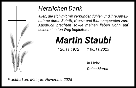 Traueranzeige von Martin Staubi von FNP