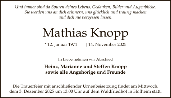 Traueranzeige von Mathias Knopp von FNP