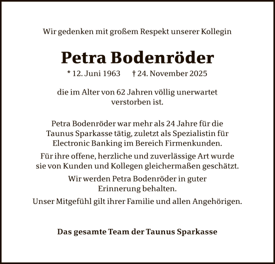 Traueranzeige von Petra Bodenröder von FNP