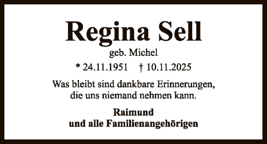 Traueranzeige von Regina Sell von FNP