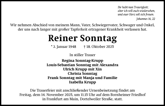 Traueranzeige von Reiner Sonntag von FNP
