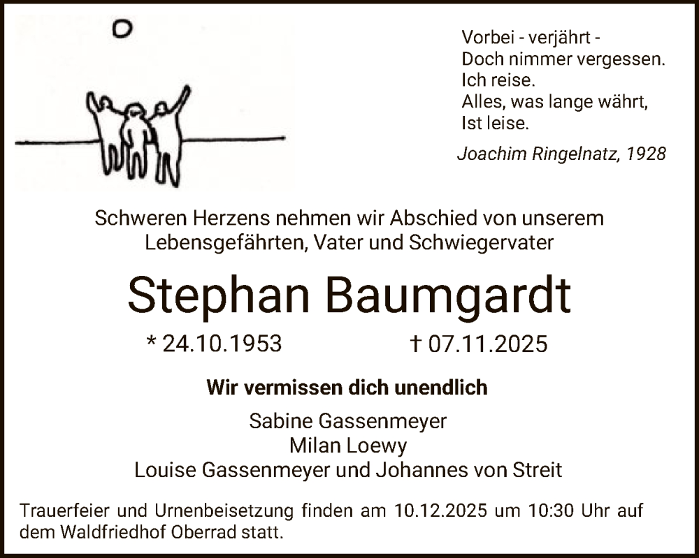  Traueranzeige für Stephan Baumgardt vom 22.11.2025 aus FNP