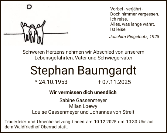 Traueranzeige von Stephan Baumgardt von FNP