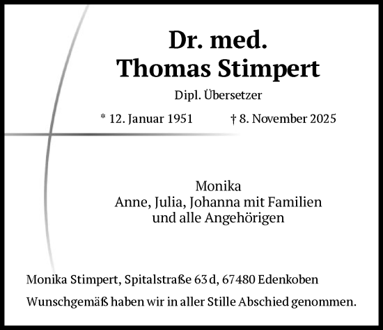 Traueranzeige von Thomas Stimpert von FNP