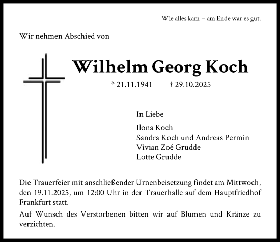 Traueranzeige von Wilhelm Georg Koch von FNP