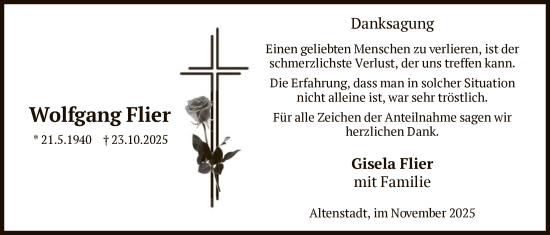 Traueranzeige von Wolfgang Flier von FNP
