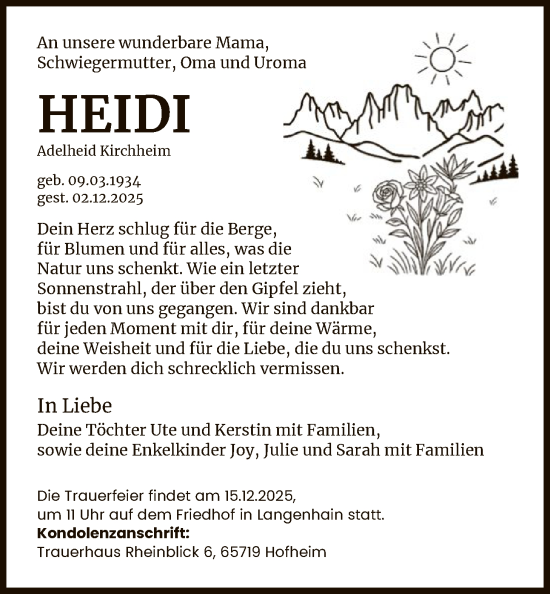 Traueranzeige von Adelheid Kirchheim von FNP