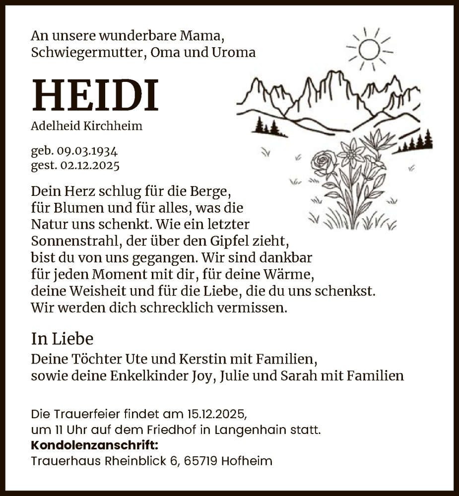  Traueranzeige für Adelheid Kirchheim vom 12.12.2025 aus FNP