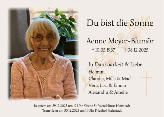 Traueranzeige von Aenne Meyer-Blümor von OFOP