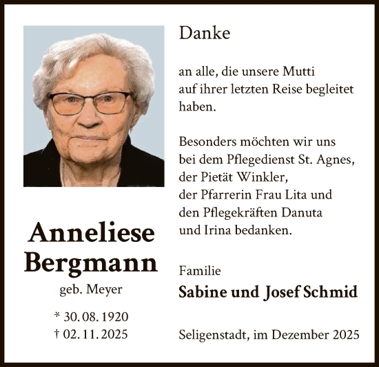 Traueranzeige von Anneliese Bergmann von OF0L