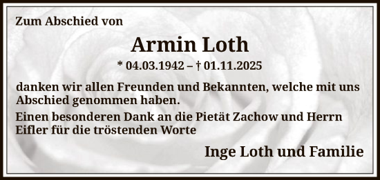 Traueranzeige von Armin Loth von FNP