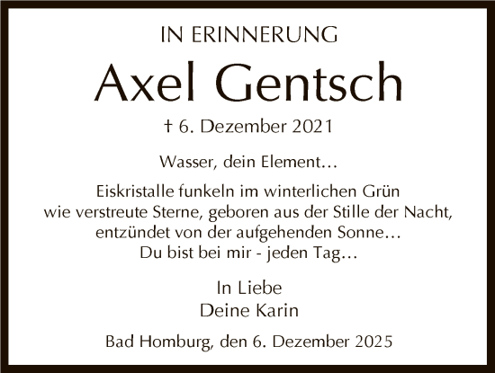 Traueranzeige von Axel Gentsch von FNP