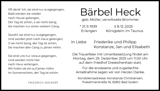 Traueranzeige von Bärbel Heck von OFOP