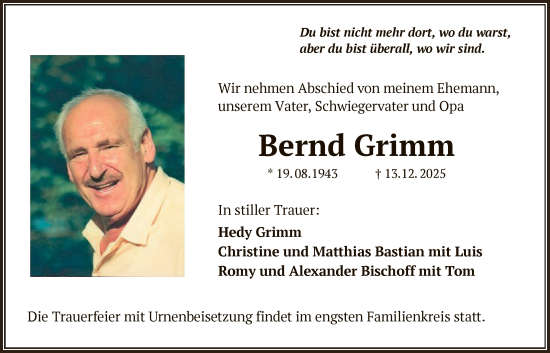 Traueranzeige von Bernd Grimm von OFOP