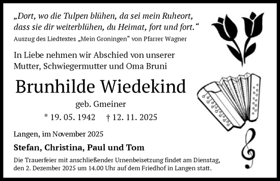 Traueranzeige von Brunhilde Wiedekind von OFOP