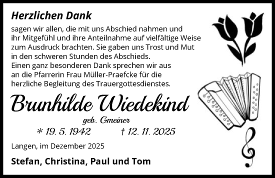 Traueranzeige von Brunhilde Wiedekind von OF0W