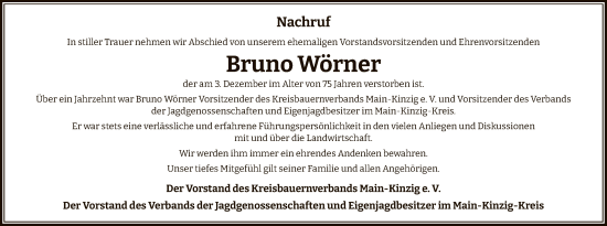 Traueranzeige von Bruno Wörner von OFHA