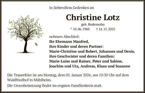 Traueranzeige von Christine Lotz von OFOP