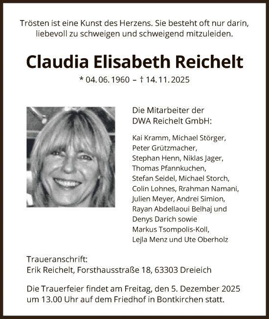 Traueranzeige von Claudia Elisabeth Reichelt von OFOP