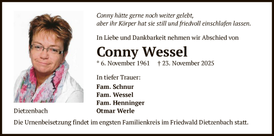 Traueranzeige von Conny Wessel von OFOP