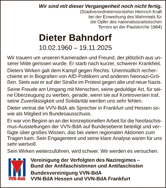 Traueranzeige von Dieter Bahndorf von FNP