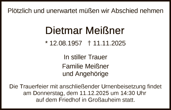 Traueranzeige von Dietmar Meißner von OFHA
