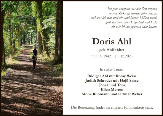Traueranzeige von Doris Ahl von OFOP