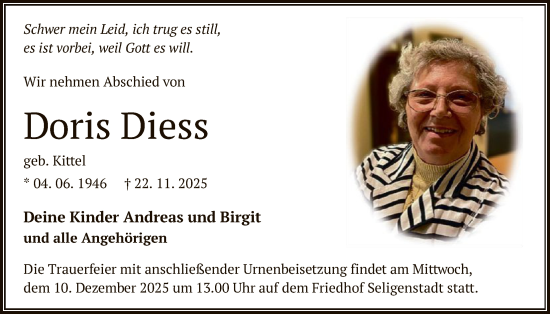 Traueranzeige von Doris Diess von OFOP