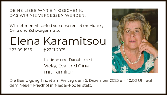 Traueranzeige von Elena Karamitsou von OFOP